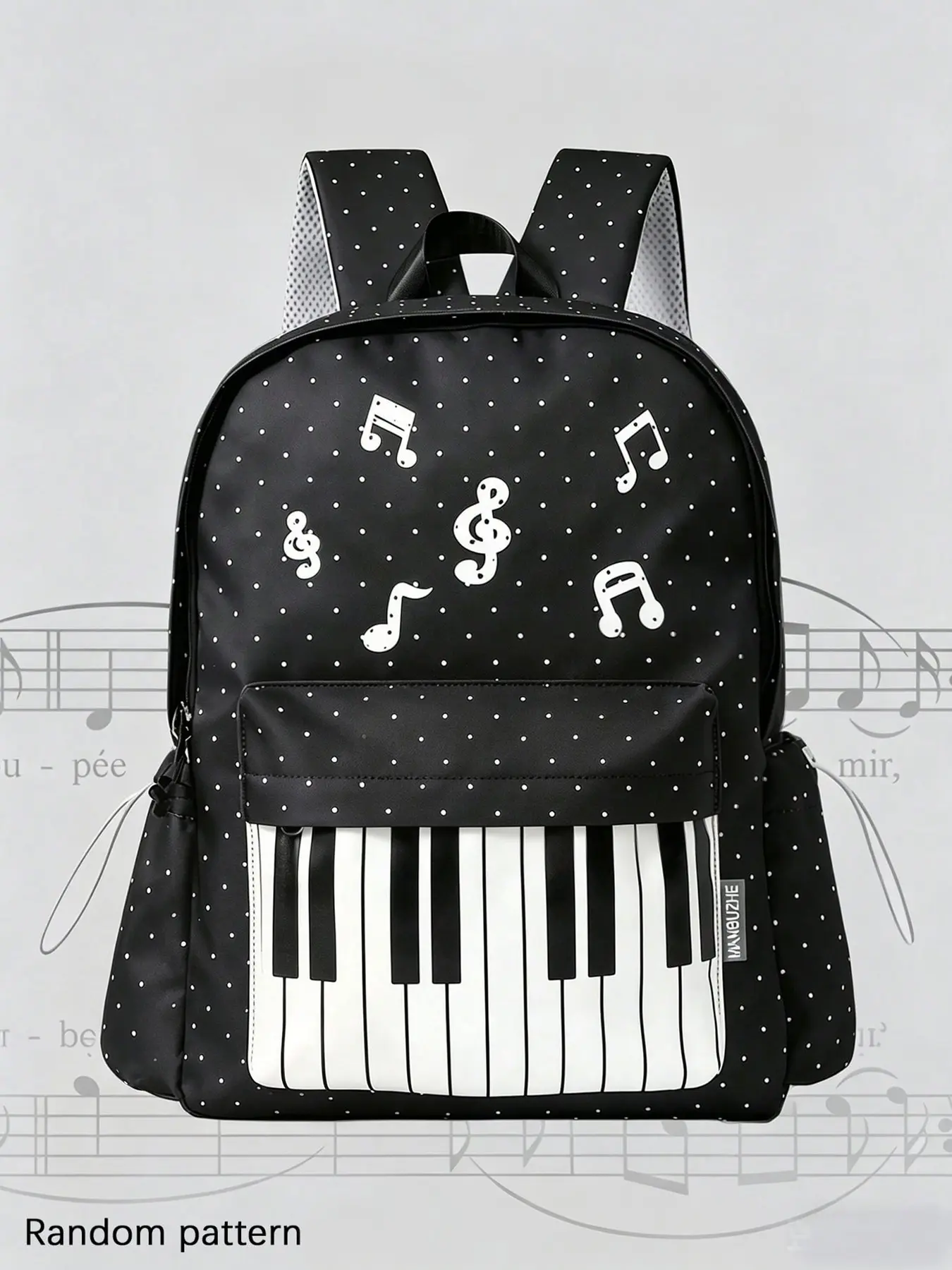 Minimalist campus art style piano note printed backpack, Fashion durable backpack, a versatile backpack with a large capacity, featuring multiple zippered pockets that can accommodate water bottles, umbrellas