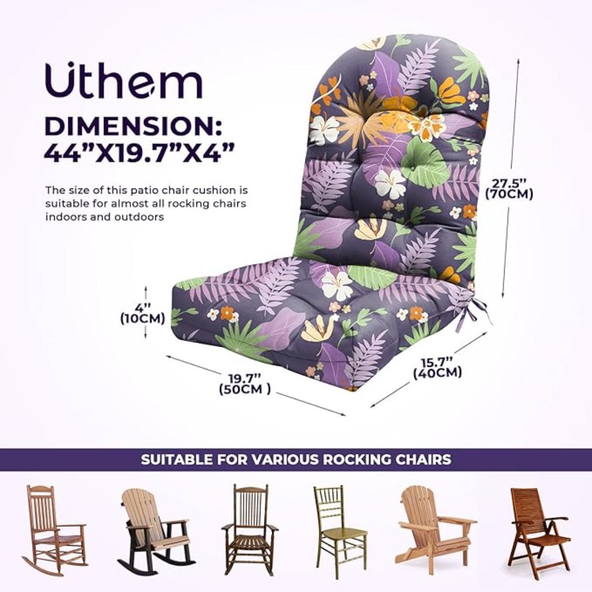 Adirondack Chair Cushion Waterproof Indoor Outdoor Rocking Chair Cushion 44 Inches Patio High Back Chair Cushions Thickened Adirondack Rocking Chair Cushions with Ties, Purple