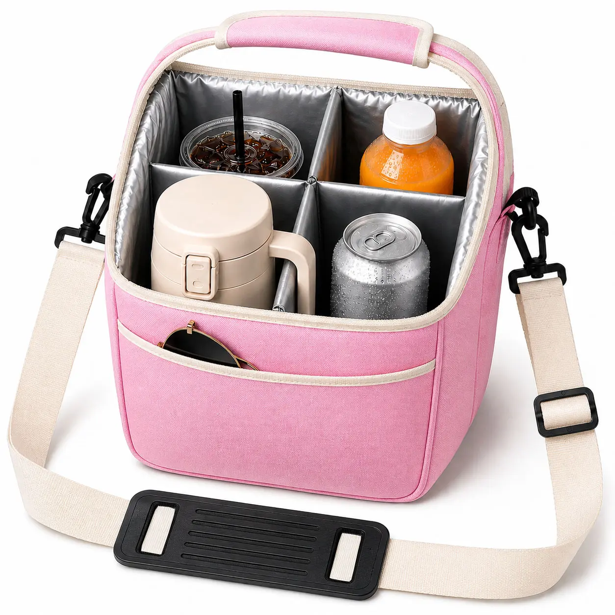 4 Cup Portable Drink Carrier Bag for Women, Deep Divided Cup Holder Tote with Adjustable Shoulder Strap, Leak Resistant Beverage Caddy for Car Travel Coffee Run Picnic Takeout