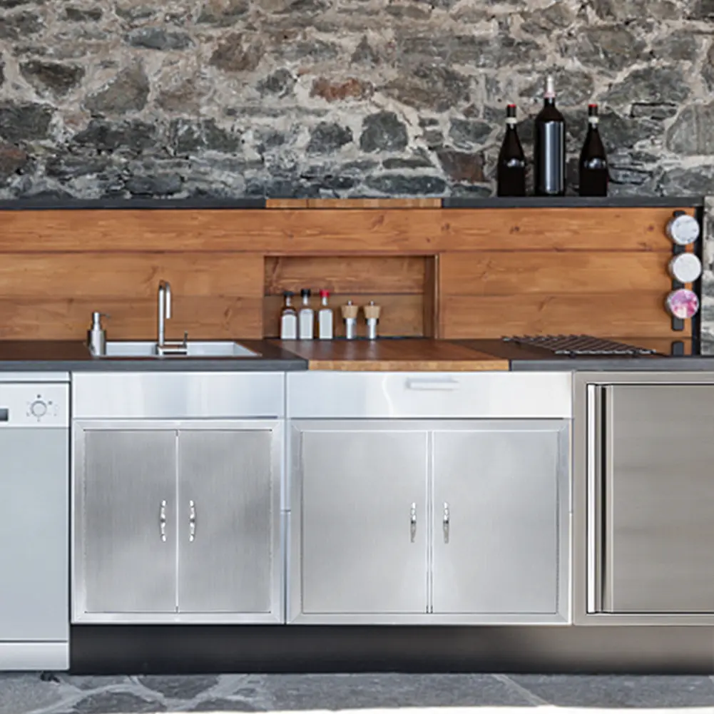 304 Stainless Steel Outdoor Kitchen Access Door Panel, Flush Mount BBQ Island Storage Cabinet Door with Magnetic Self-Closing, Brushed Finish, Weatherproof, Pre-Drilled Frame