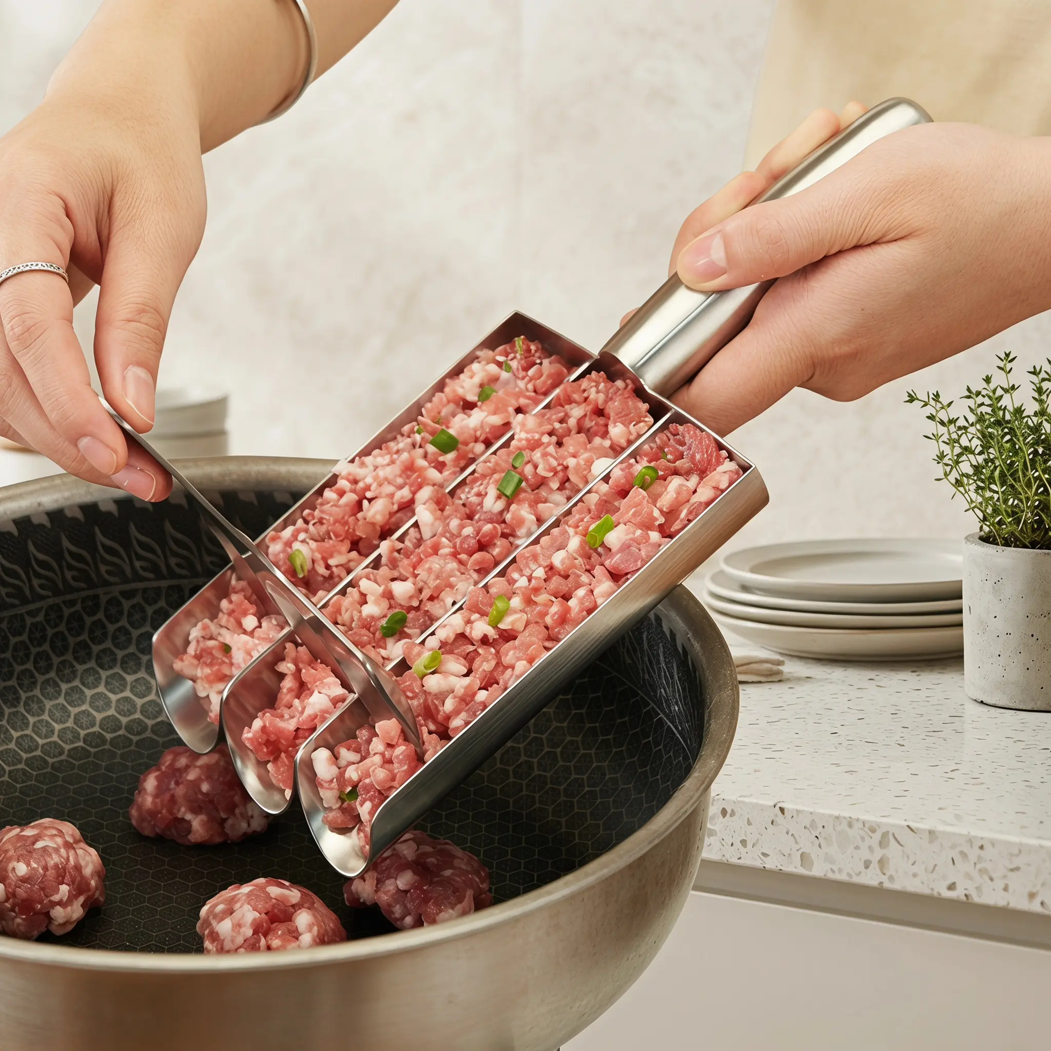 Stainless Steel Meatball Maker Machine Utensil, Meatball Making Tool, Creative Kitchen 3-In-1 Design, Perfect for Meatball Lovers, Easy-To-Use & Durable, Meatball Maker Utensils, Kitchen Metal Utensils-YY1