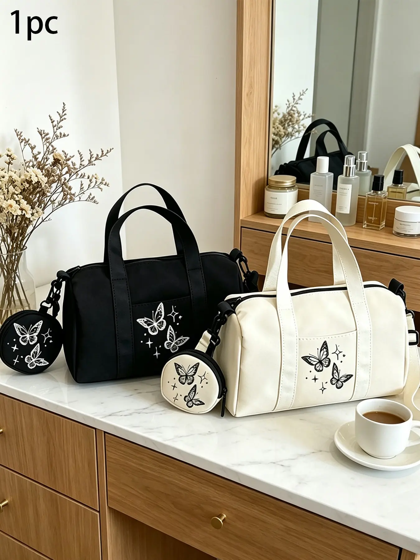 Multicolor Crossbody Bag, Adjustable Shoulder Bag, Handbag, Fashion Patterned Bag, Butterfly Cartoon Print, Large Capacity, Style, Perfect for Daily Use and Travel