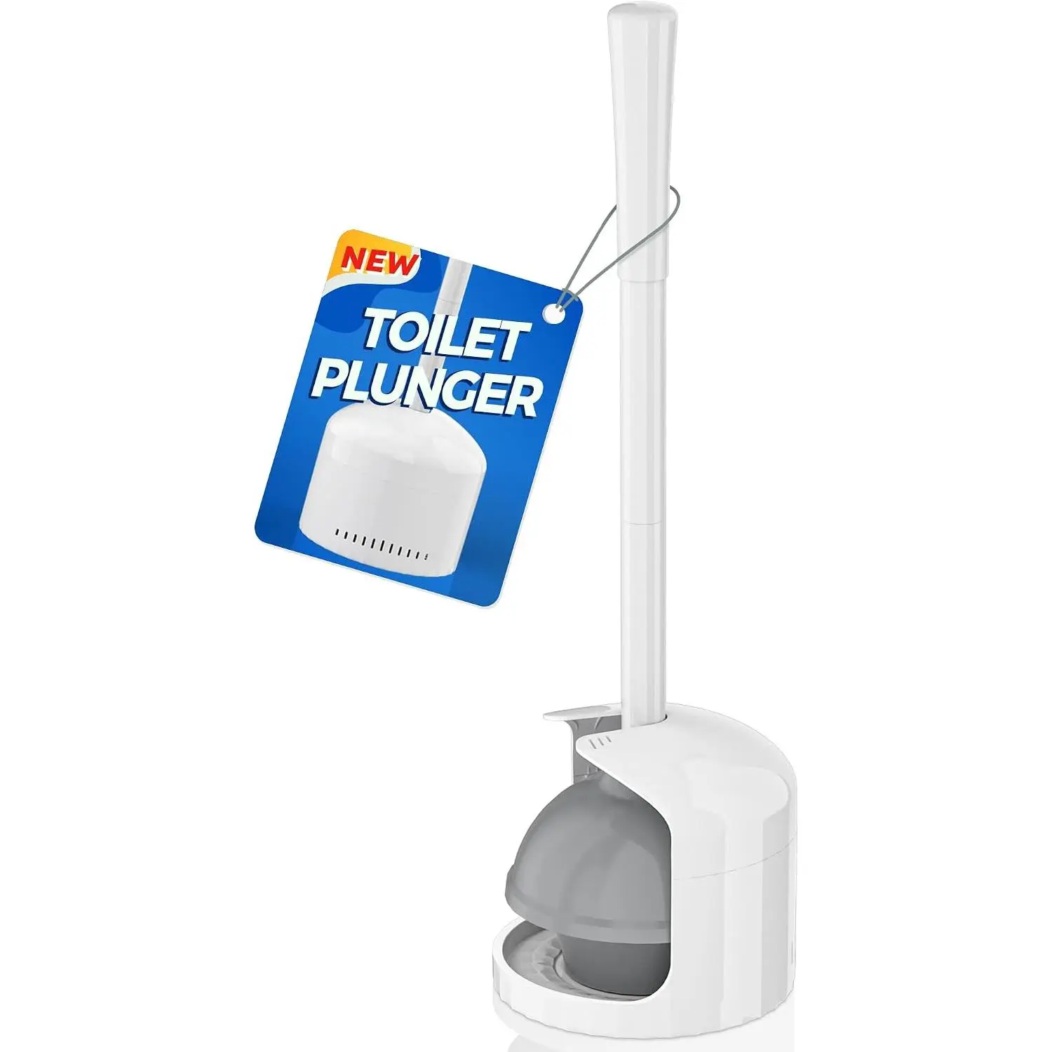 Toilet Plunger with Holder, Plunger with Holder for 5.3-inch Toilet Drain, Plungers for Bathroom with Holder, Toilet Plunger Heavy Duty (1, White)