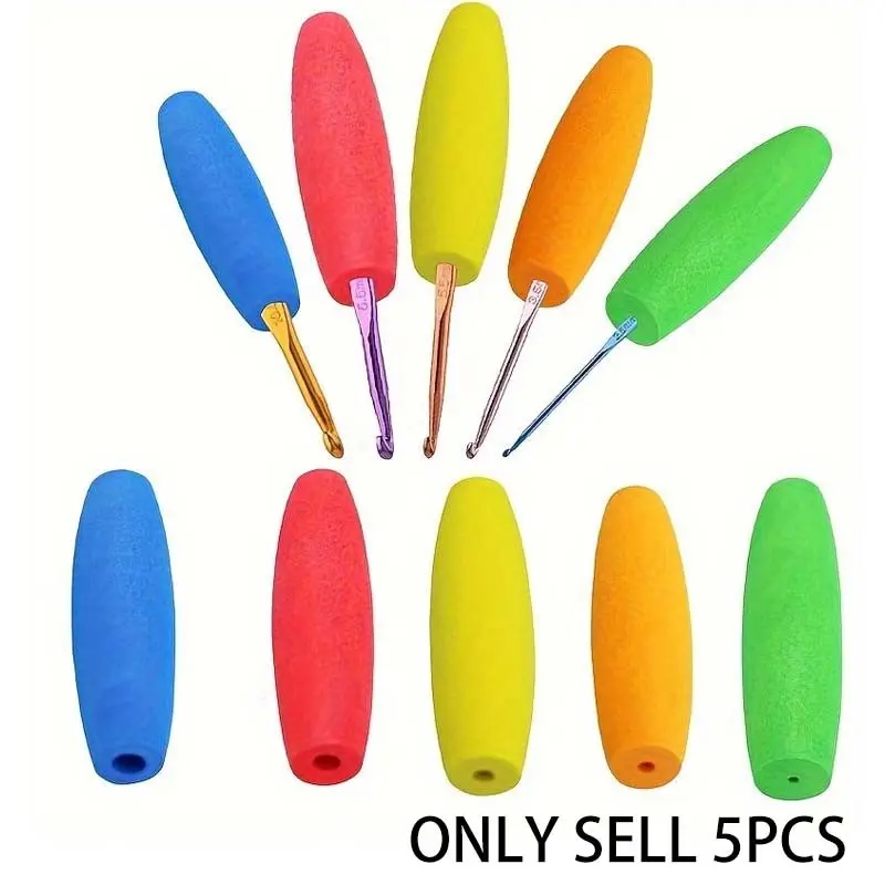 Ergonomic Crochet Hook Set, Comfortable Handle, Multi-Sized Hooks, Fits 2mm-10mm Hooks, Various Colors, 5-Piece Kit