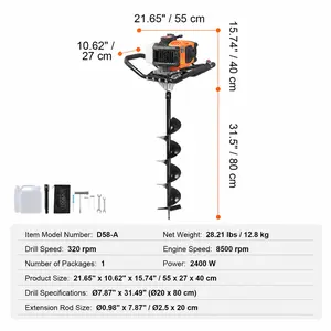 [fathersdaygift] Post Hole Digger 52cc 1450W Auger Post Hole diggerGas Powered Earth Digger with Two Earth Auger Drill Bit 6" & 10" and 3 Extension Rodsfor FarmlandGarden and PlantEPA certification