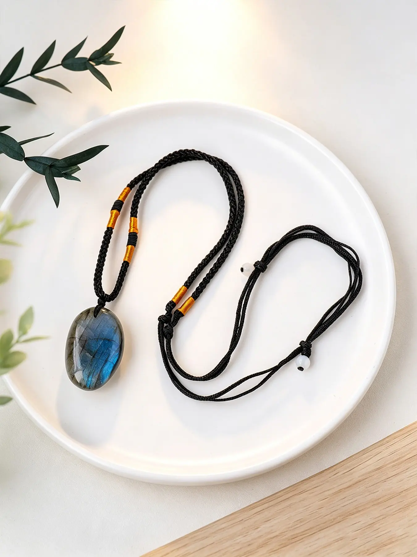 High-Quality Natural Crystal Agate Oval Pendant Necklace, Natural Stone Necklace, Handwoven Ribbon, Colorful Decor, Elegant Layering Effect, Ideal for Crystal Lovers