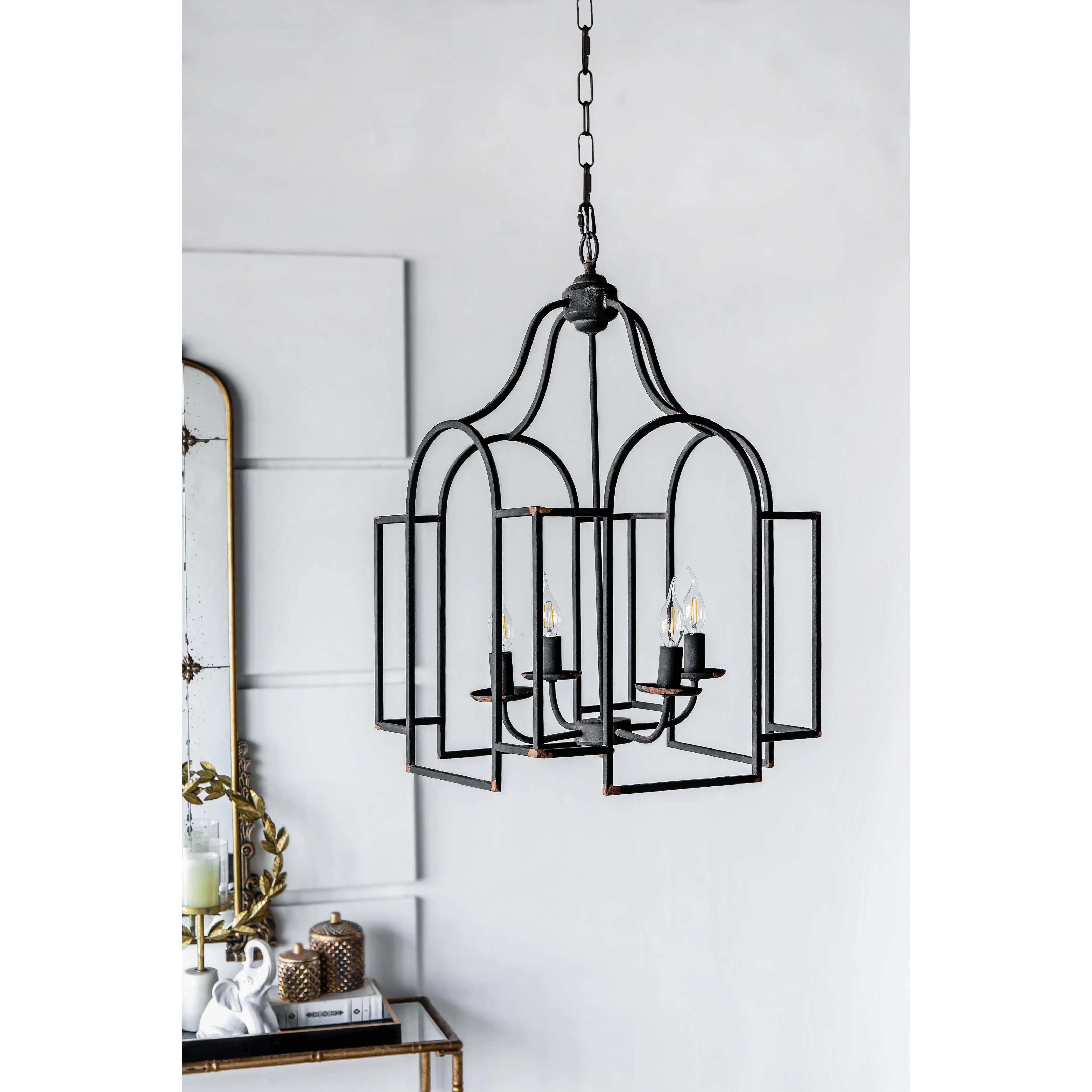 Nokaa Malin Entry 4-Light Chandelier Hanging Light Fixture 17.3x17.3x28.7" for Kitchen Dining Room Foyer Entryway Hallway Stairwell Living Room Bedroom Indoor Ceiling Mounted Modern Linear Chandelier Bulb Not Included