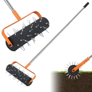15/18" Rolling Lawn Aerator, Heavy Duty Manual Aerator Tool with 42 Spikes, Lawn Spike Aerator Roller with 61'' Adjustable Handle, Soil Penetrator Push Lawn Aeration for Garden Yard Patio