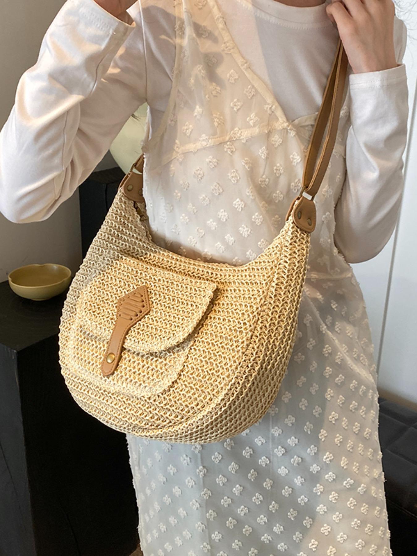 Women's Fashionable Straw Bag, Large Capacity Shoulder Bag for Daily Used, Casual Trendy Versatile High-quality Daily Commuting Bag, Girl Fashionable Shopping Bag, Elegant Commuter Bag