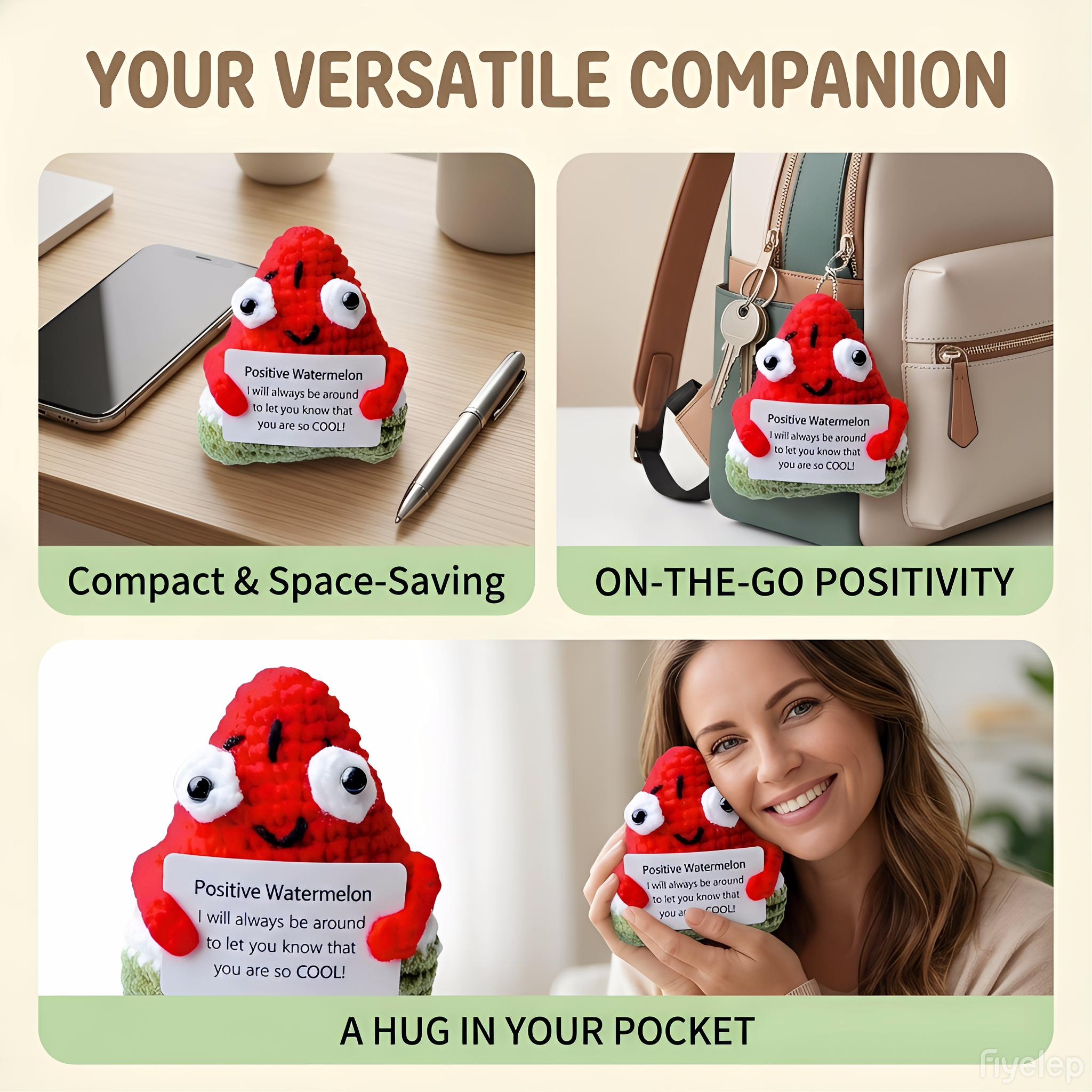 Handmade Crochet Watermelon Plush, Emotional Support Stuffed Doll for Stress Relief & Anxiety, Cute Knitted Fruit Toy as Christmas Presents, Holiday Gifts, Birthday Gifts for Women Men, Teacher Appreciation Gift, Sweet Decorative Gift & Bag Charm