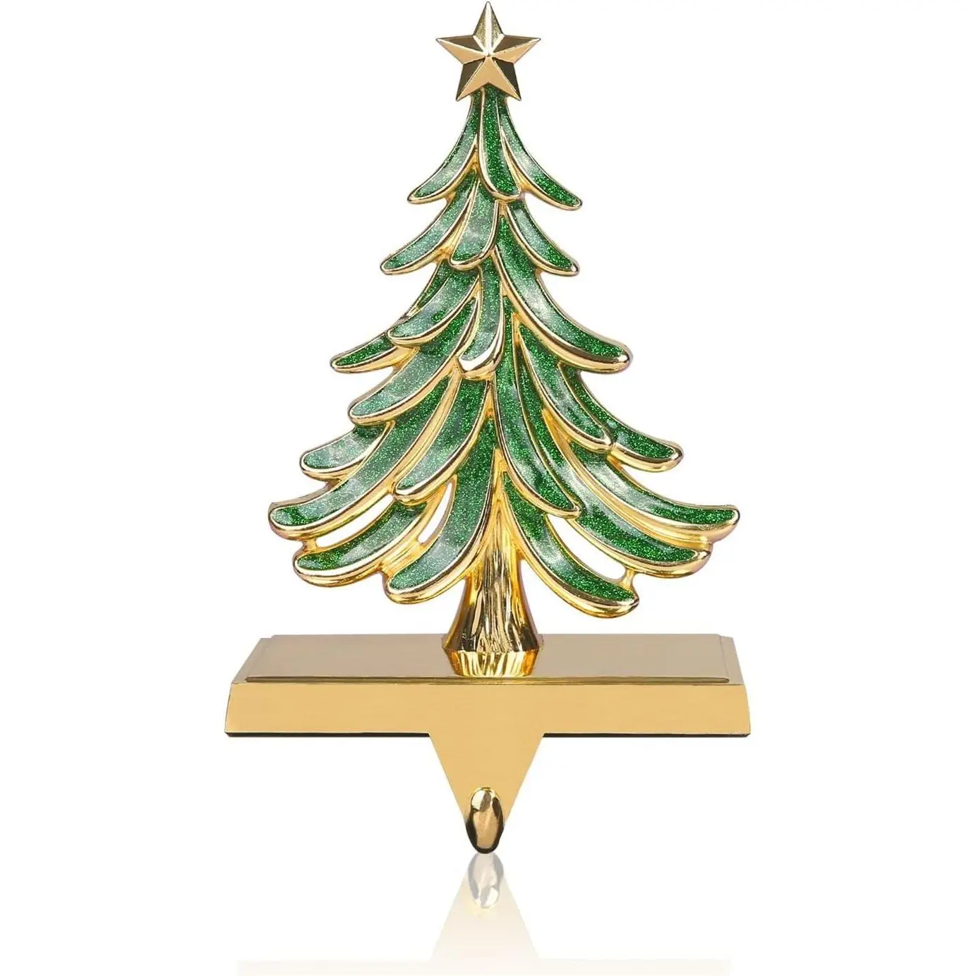 Christmas Stocking Holders for Mantle Glitter Green Xmas Tree Gold Stocking Holder for Fireplace Home Decor Holiday Gifts Christmas Decorations Supplies Non-Skid Durable and Sturdy