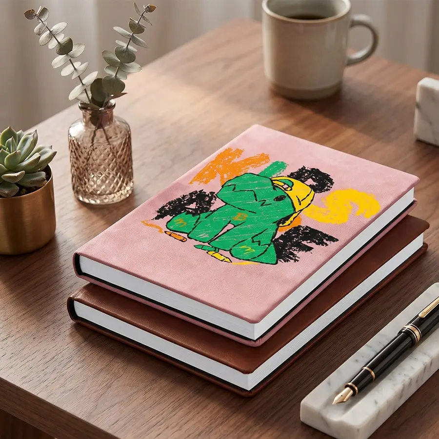 Hand-Drawn Cute Hat-Wearing Dinosaur Print Leather Notebook, Thick Paper Journal, Ideal for Kids, Girls, Dinosaur Lovers