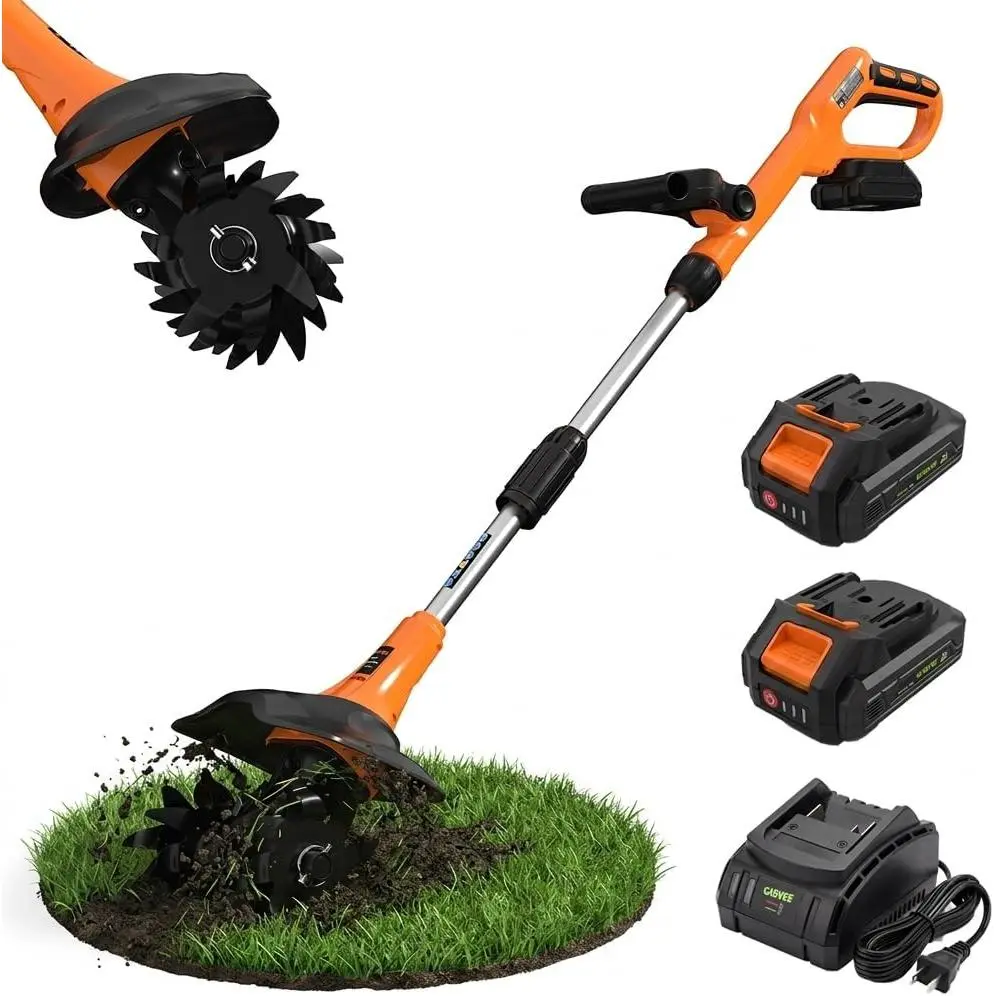 Handheld Garden Rototiller Cultivator - 8" Tilling Width, 6.3" Tilling Depth, 2.0Ah Battery & Charging Kit Included for Lawn Maintenance
