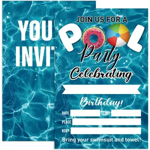Birthday Pool Party Invitations for Boy with Envelopes, 4"x6" Set of 20, Summer Swimming Party Birthday Invite Cards for Pool Party Celebration