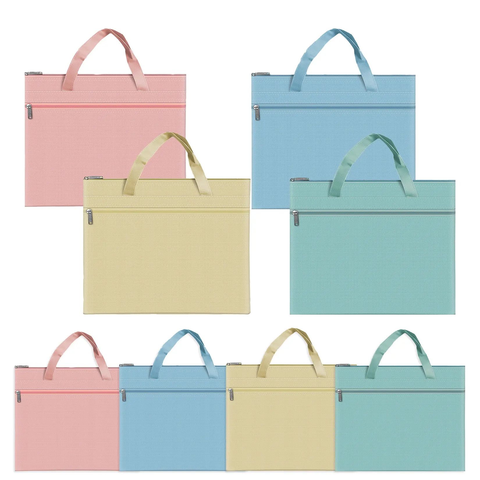 8-Pack A4 Zipper Document Bags with Handles, Water-Resistant Canvas & PVC File Organizer Pouches