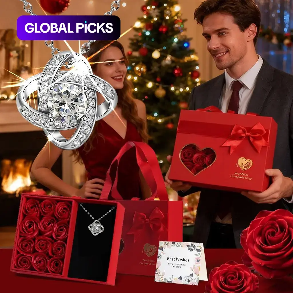 Rose Handbag Gift Box Set with Heart Necklace, Beautiful Present, Soulmate Gift for Valentine's Day, Anniversary, Christmas and New Year, Party Gift for Wife, Partner or Friend #GLOBAL PICKS
