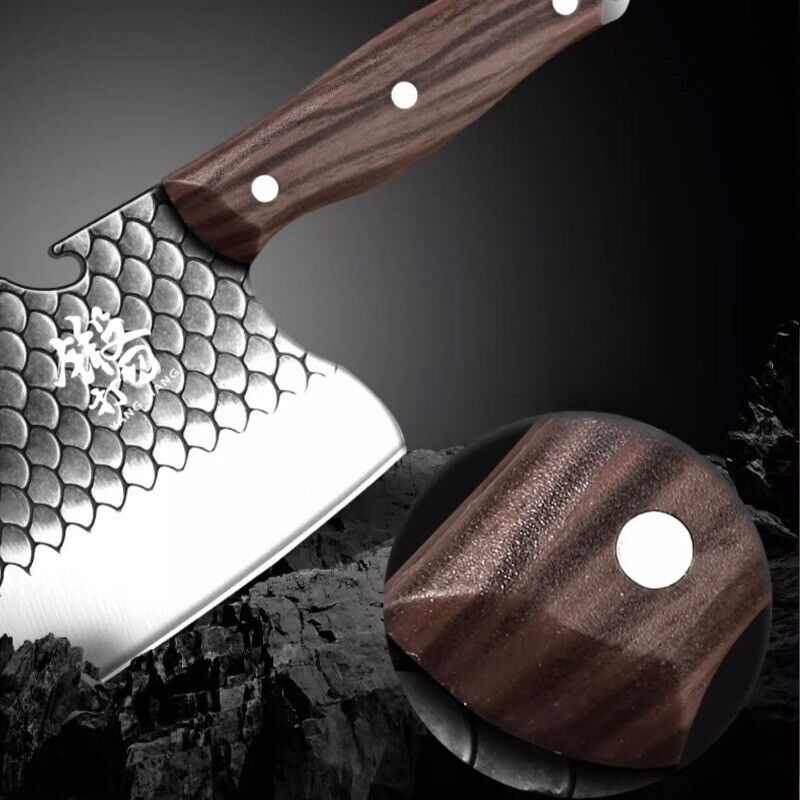 Selected Stainless Steel Fish and Meat Kitchen Knife with Ergonomic Handle - Sharp and Durable Versatile Meat Cleaver for Everyday Home Cooking and Outdoor Food Preparation