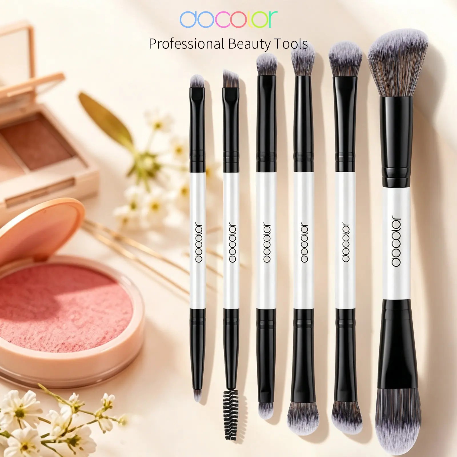 Professional 6-Piece Dual-Ended Brush Set – 12 Functional Heads Covering Foundation, Eyeshadow, Contour, Lips, and Fine Details. Each Brush Replaces Two, Ideal for Beginners and Experts.