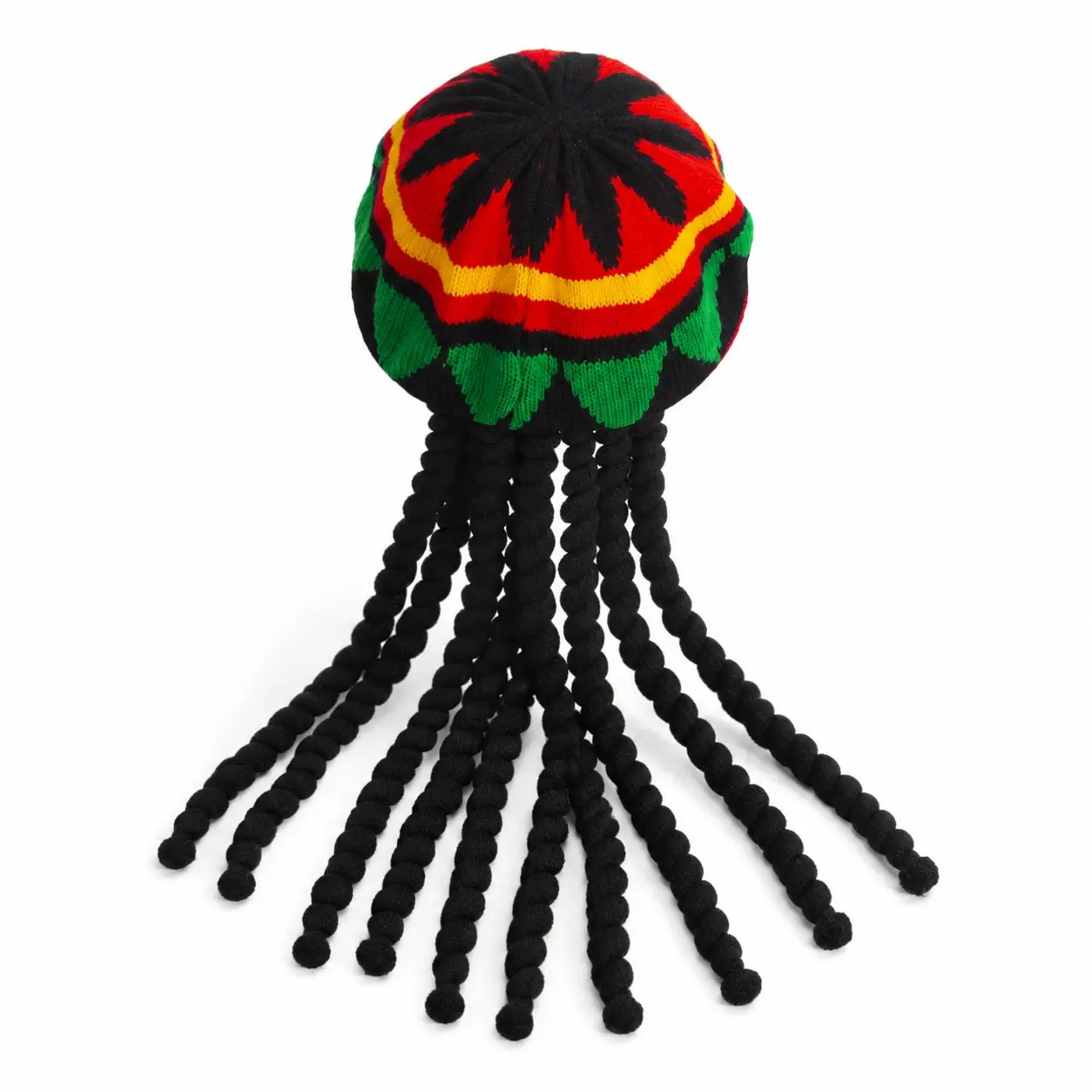 Jamaican Rastafarian Hat with Long Dreadlock Wig, Fun Knit Cap, Halloween Party Costume Hat, Outdoor Entertainment, Role Play, Festival Party Supplies