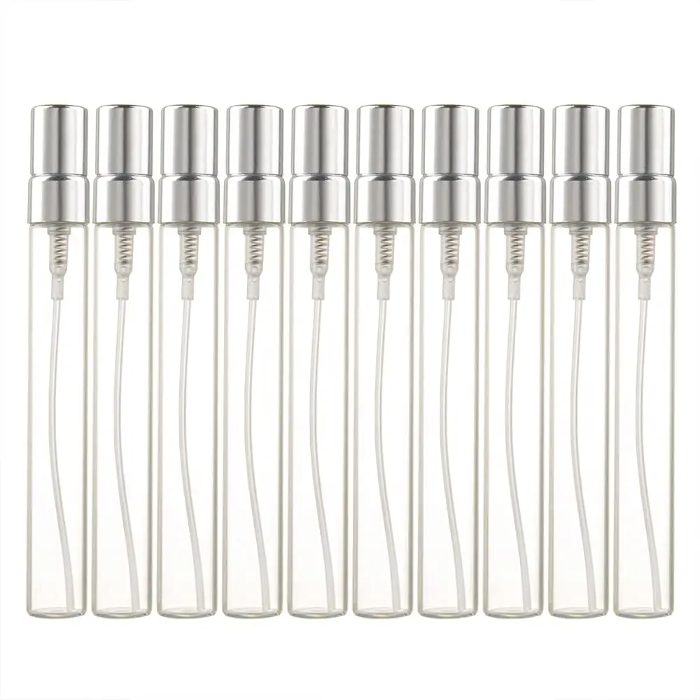 Silver 10ml Refillable Atomizers, 10pcs Thin Vials - Floral Perfume Testing Empty Vessels, Manual Filling Glass Spray Bottles, Fill Manually, Glass Atomizers, Glass Bottles Set