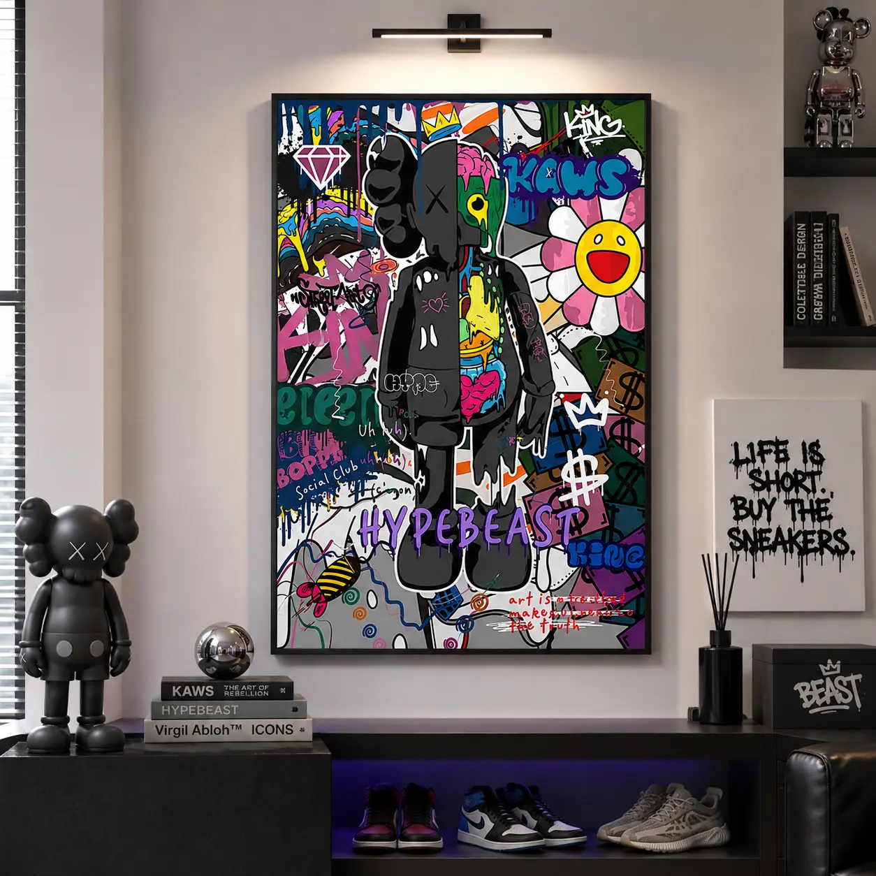 Frameless Art Poster: Graffiti Hypebeast Decor Poster. These unframed posters are filled with positive energy auras, perfect for crafting a room's aesthetic with a vibrant and colorful ambiance.