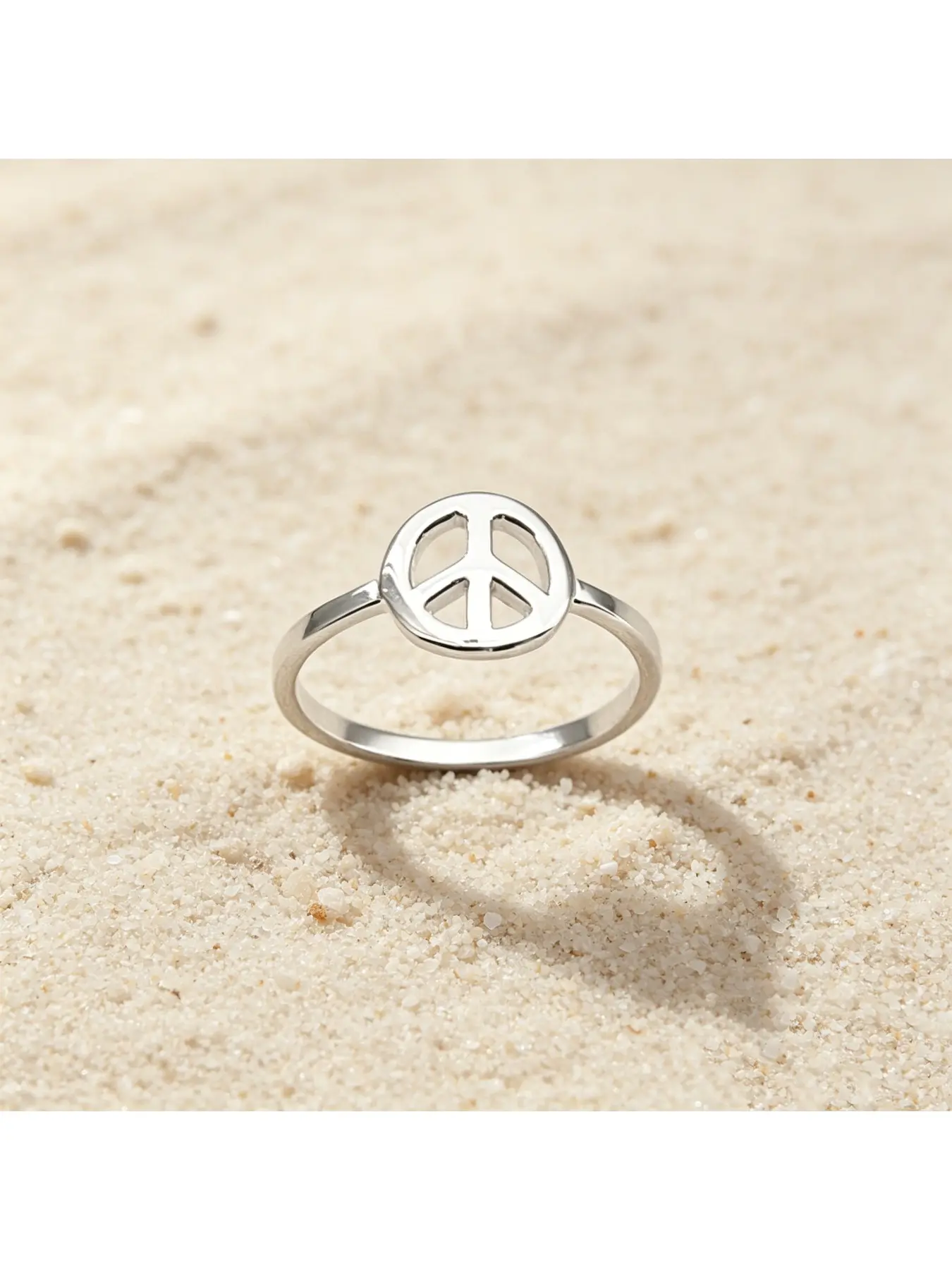 Hollow Round Peace Sign Smooth Thin Silver Wedding Band, Beautiful rings, Minimalist Niche Eternity Band, Healing Birthday Gift for Trendy Girls, Stackable Women Jewelry, Ideal for Christmas Gift Occasions