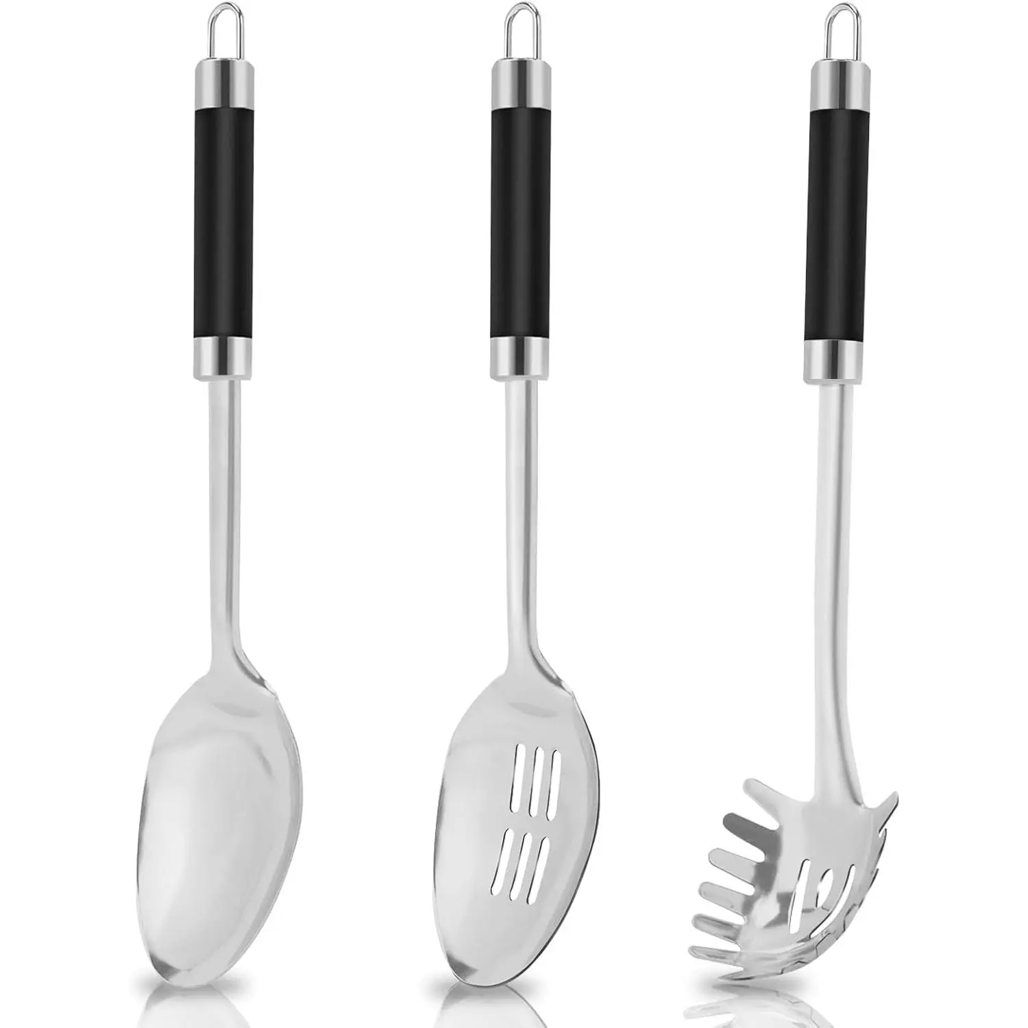 3-,Stainless Steel Serving spoons set with Slotted Spoon, Serving and Spaghetti Spoon, kitchen cooking serving utensils set cooking spoon.