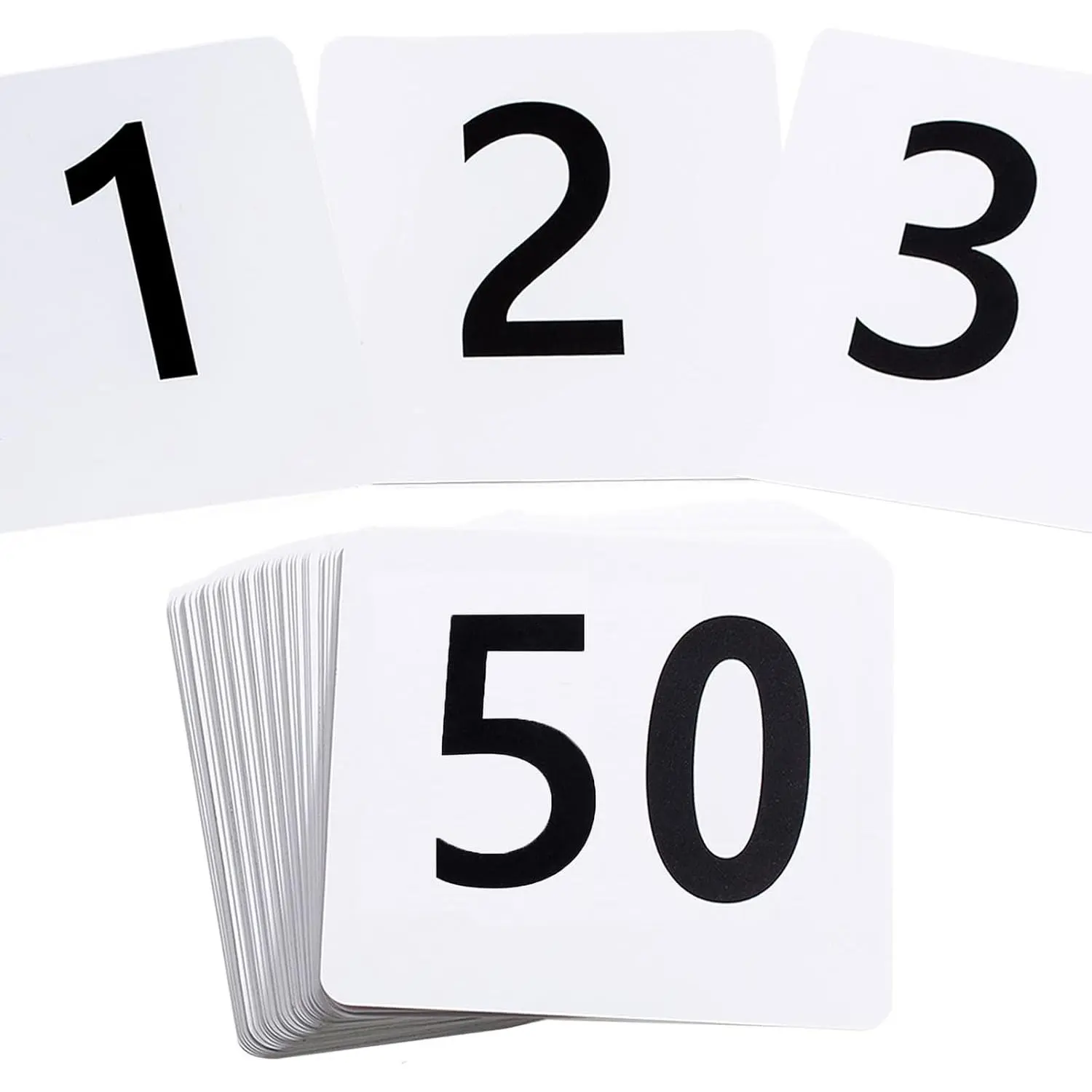 50 count Table Numbers 1-50, 3.7x4 Inch Plastic Table Numbers, Double Sided Table Number Cards - for Wedding Reception Restaurant Table Numbers Place Cards, White