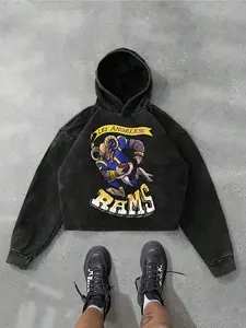 Super Bowl Los Angeles Rams Print Men's Washed Cotton Hoodie, Comfortable Casual Style, Soft Fabric, Perfect for Daily Wear, Layering