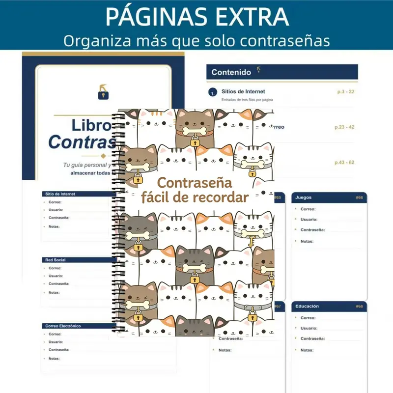 Aesthetic Spanish code notebook, spiral notebook, designed to help you record passwords. It's the perfect gift for friends, colleagues, seniors, and family members.