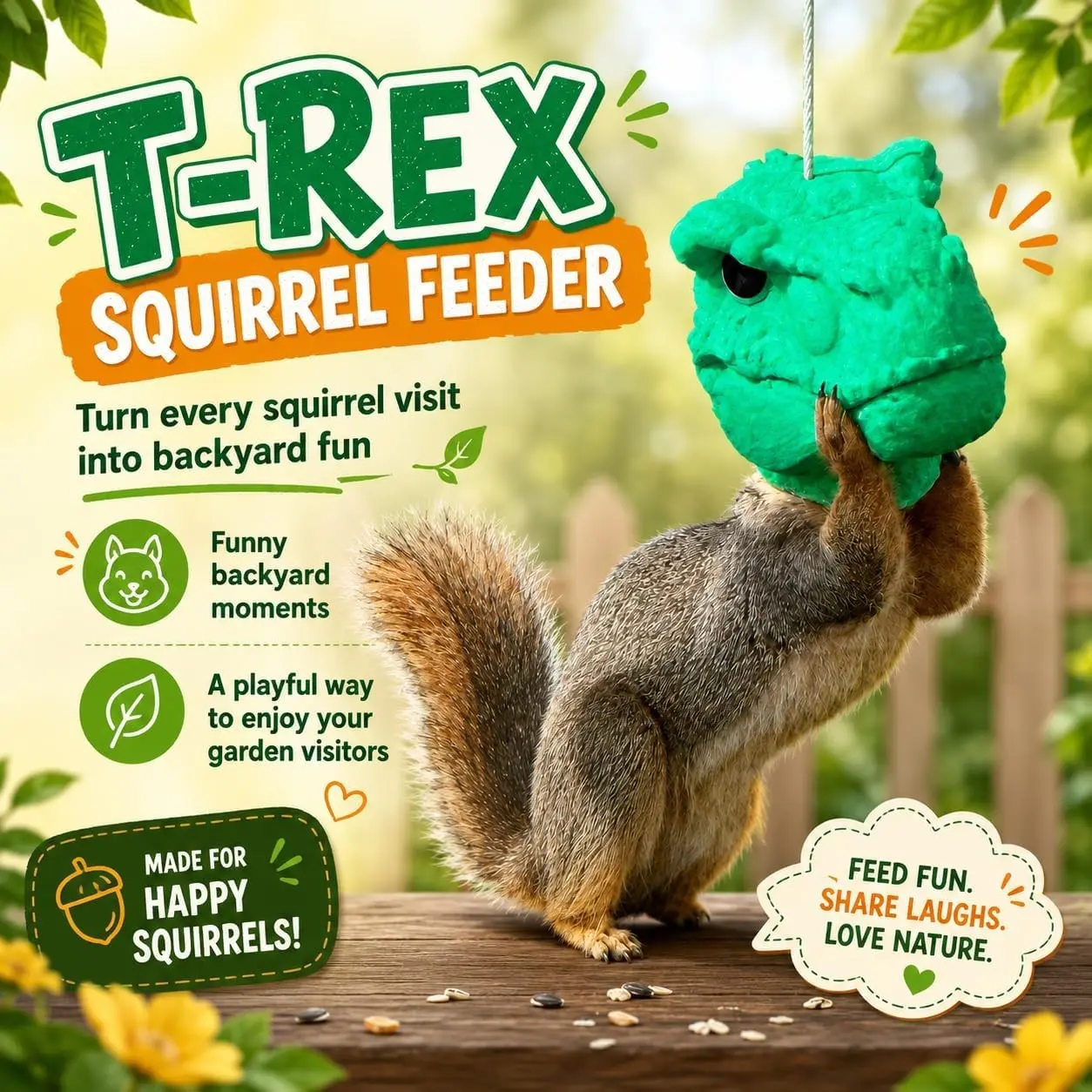Hilarious T-Rex Dinosaur Squirrel Feeder, Quirky Backyard Animal Feeder, Fun and Unique Design, Perfect for Garden Decor