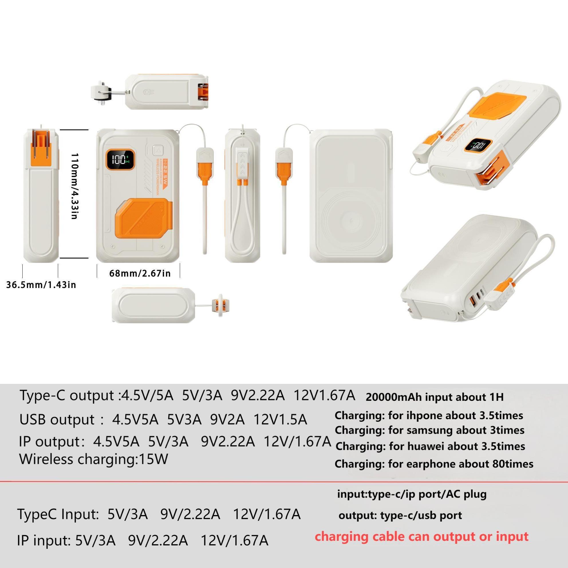 Portable Multifunctional Power Bank, Chargeable 20000mAh Portable Magnetic Charging Power Bank Android, LED Display Powerbank, Travel Gadgets, Electronics Accessories, Portable Battery Powered