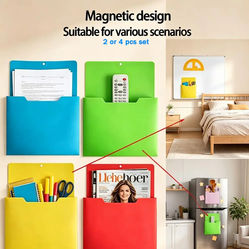 4-Pack A4 Magnetic Refrigerator File Folders, Deep Slot Design, Multi-Functional Storage for Refrigerator, Blackboard, Wall, Gift Idea