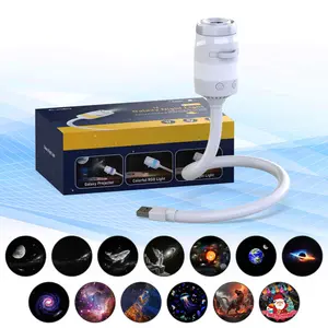 2 in 1 USB Galaxy Projector Night Light, 12 Replaceable Slides Starry Sky Nebula Projection Lamp, 10 RGB Color Soft Bedside Ambient Light, Flexible Gooseneck Star Moon Planet Projector for Bedroom Decor Gift