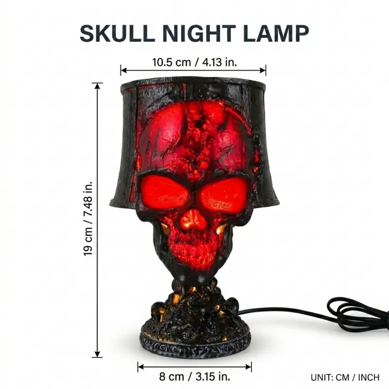 Molten Rock Skull Lamp, RGB Color Changing Horror Ambient Desk Light with Sound Effects, Spooky Halloween Resin Skeleton Lamp, Creative Night Light for Bedroom, Living Room & Party Decor, Decorative Atmosphere Lighting