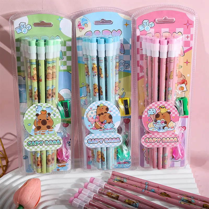 Cute Capybara Pencil Writing Stationery 2B Pencil Set, Box of 12, Wooden Pencil