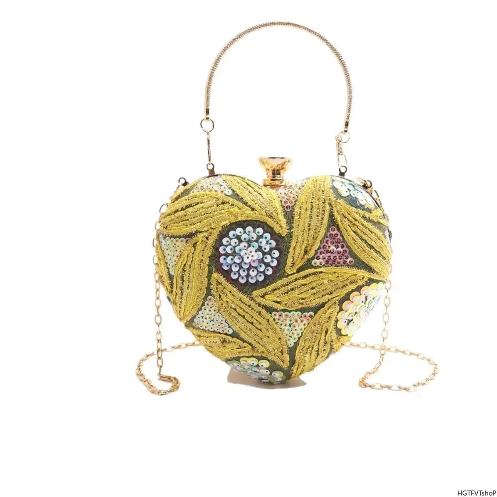 Women's 2026 New Sequin Vintage Evening Bag - Elegant Lightweight Glittery Clutch with Chain, Formal Purse for Party & Banquet Occasions, Glittery Clutch Bag, Heart, Sequins