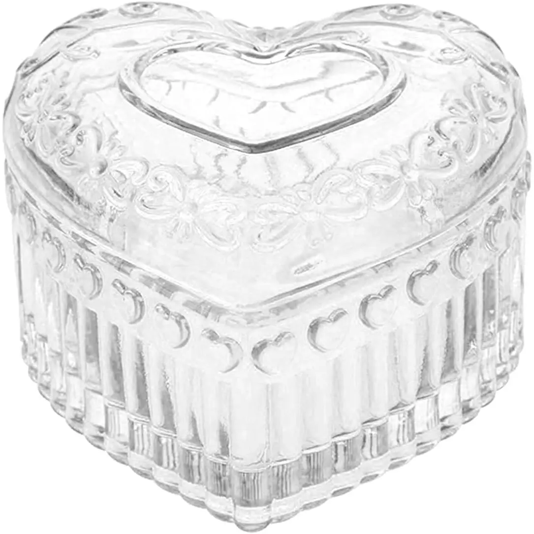 Transparent-Heart Small Modern Glass Box, Wedding & Wife-Focused Storage Organizer for Ring, Earring & Trinket, Decorative Home Supply-GRB003, Synthetic