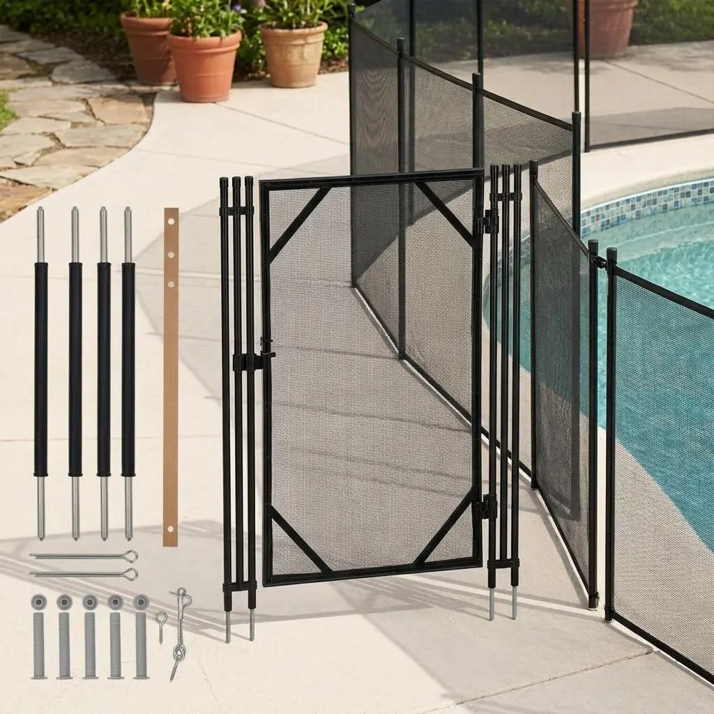 Steel Aluminum Pool Safety Fence with 340GSM PVC Mesh | Easy DIY Install for Inground Above Ground Pool | Solution for preventing kids and pets from falling into pools