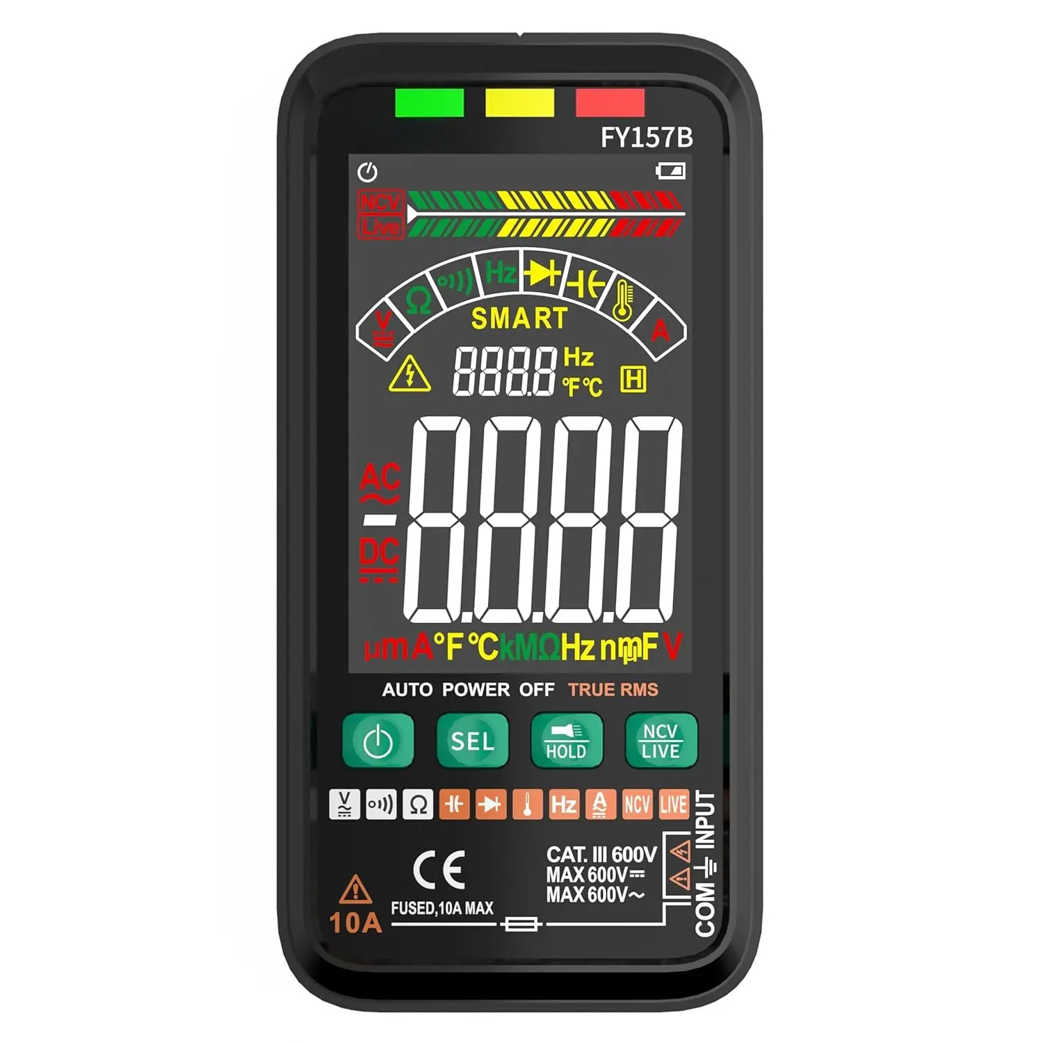 6000 Counts TRMS Digital Multimeter,Rechargeable Electrical Tester | Auto Ranging Digital Voltmeter,Measures  Current Resistance Continuity Capacitance Temperature Frequency