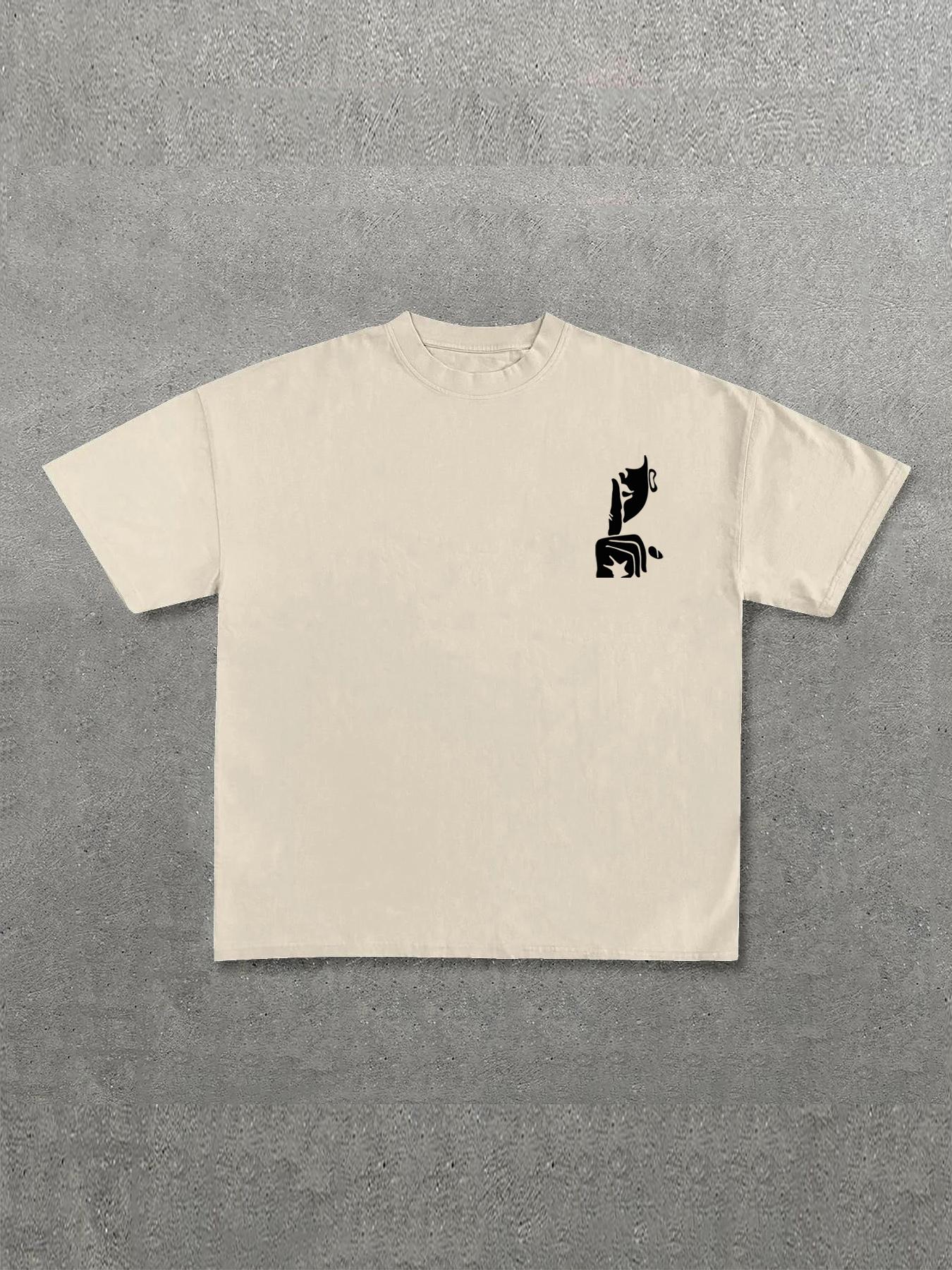 Men's Letter & Figure Print Drop Shoulder Tee, Loose Casual Streetwear Street Fashion Soft Comfy Round Neck Short Sleeve T-shirt for Daily Wear, Men's Clothes for All Seasons, Casual Streetwear Top