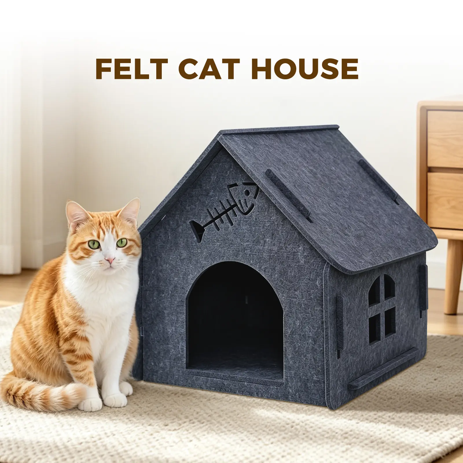 Modern Felt Cat House & Cave Villa| Sturdy, Scratch-Resistant Cute Pet Condo for Indoor Cats