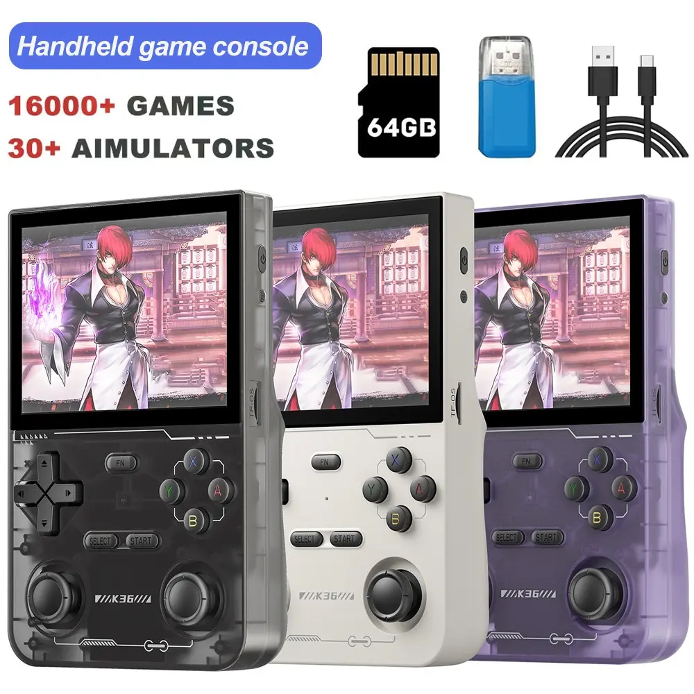 K36 Retro Handheld Game Console, Supports 16000+ Games, 64g TF Card, 3.5 Inch IPS HD Screen, 640x480 Resolution, Family Fun Gift