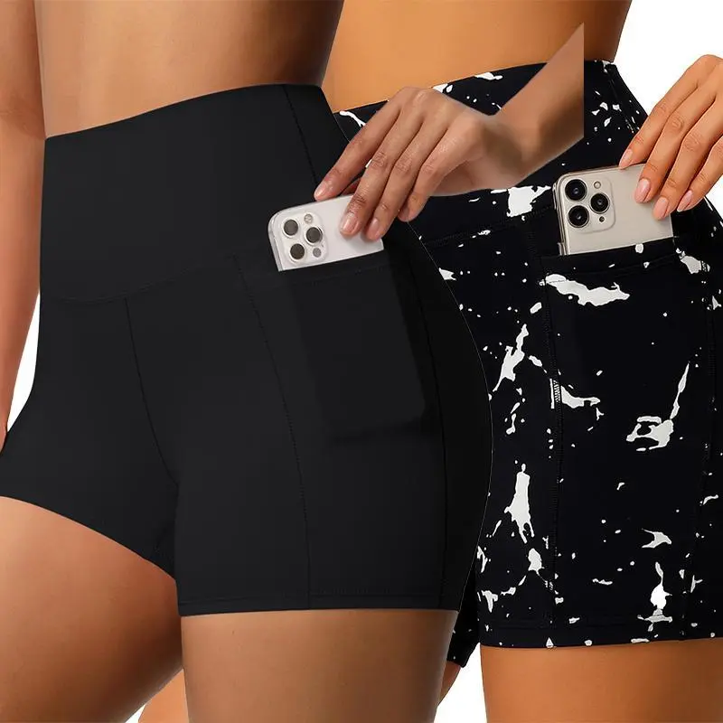 Women's 2-Pack Biker Shorts, High Waisted Elastic Gym Shorts for Yoga & Workout with Pockets, Tummy Control & Butt Lifting, Shorts For Gym
