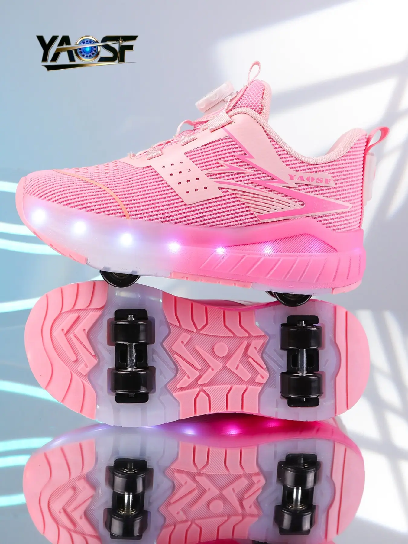 Yaosf Detachable Four-Wheel Glowing Roller Skates, RGB LED Neon Light Band, Adjustable Lights, Anti-Slip Thick Sole, Kids & Teens