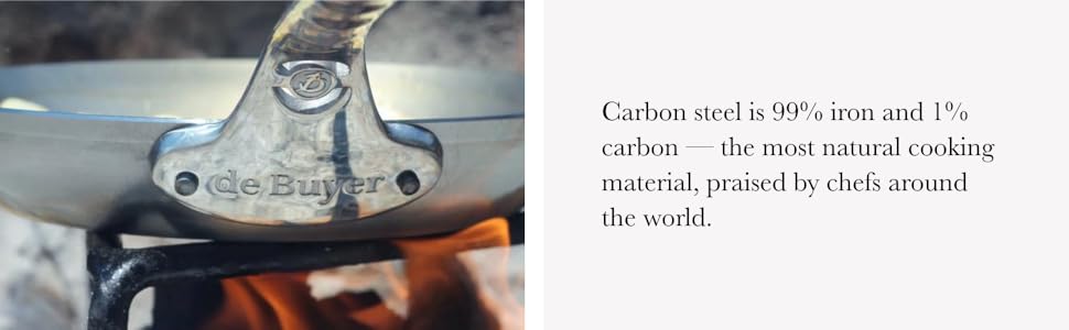 De Buyer MINERAL B Carbon Steel Fry Pan - 9.5" Diameter, 6.9" Cooking Surface - Ideal for Searing, Sauteing & Reheating - PFAS, PFOA & PFOS Free - Made in France