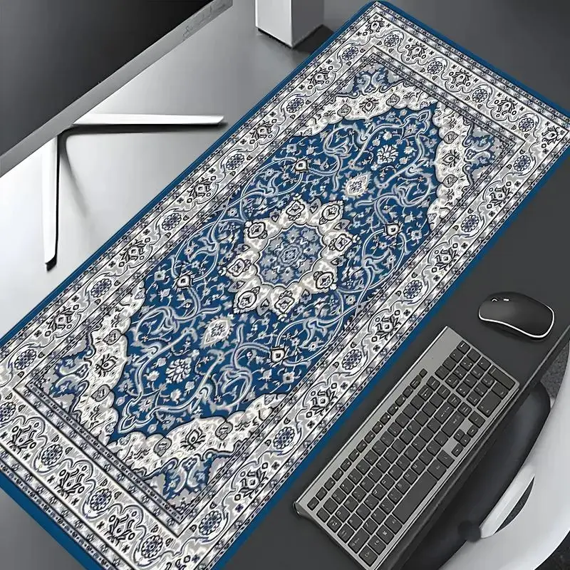 Persian Style Blue Pattern Mouse Pad, 1 Count Rectangle Gaming Mouse Pad, Non-Slip Rubber Base Mousepad, Office Desk Keyboard Mouse Mat for Home Game Room, Office Gadgets, Aesthetic Desk Accessories Extended Large Gaming Desk Mouse Pad
