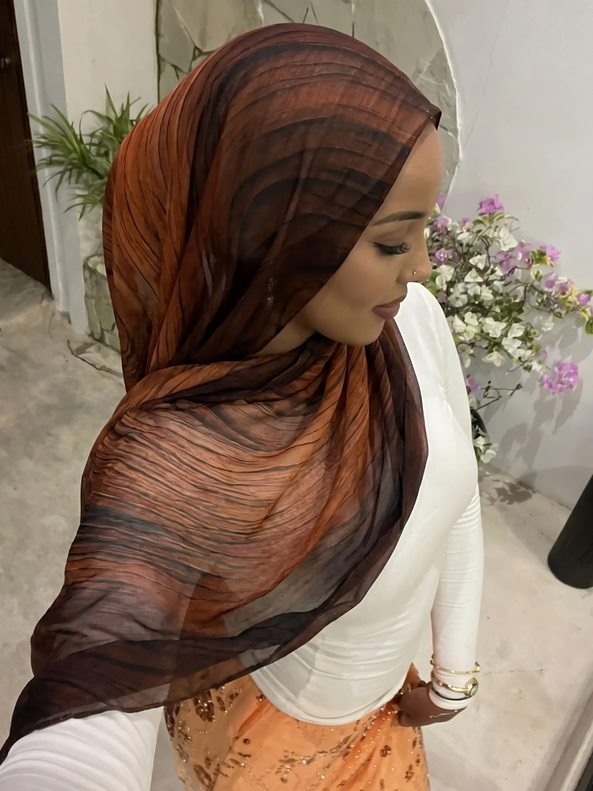 Wood Grain Chiffon Lightweight All Seasons Headscarf, Muslim Hijab, Beach Sunset Sun Protection Shawl, Bandana, Stylish, Functional and Versatile Use Accessory