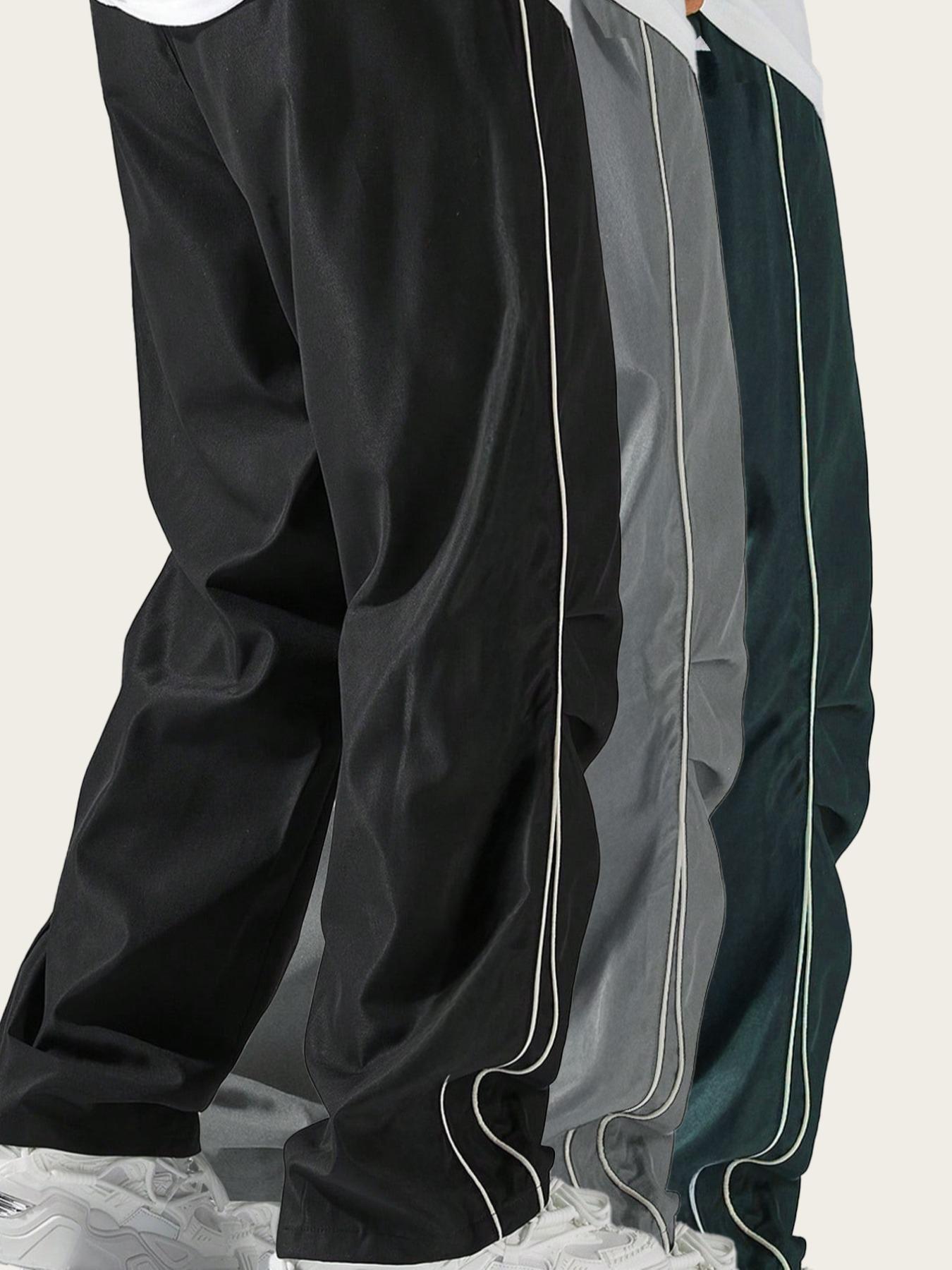Men's Letter Print Drawstring Waist Athletic Pants, Casual Comfy Contrast Binding Pocket Straight Leg Trousers for Daily Wear, Unisex Workout Bottoms for All Seasons, High Leg Bottoms, Sportswear, Workout Clothes