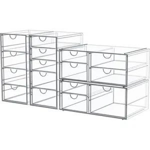 Makeup Organizer Storage With 16 Drawers, 4 Pcs Desktop Office Supplies, Desk Organizers, Clear Accessories, Dustproof Storage Drawer for Make Up, Jewelry, Pen, Stationary